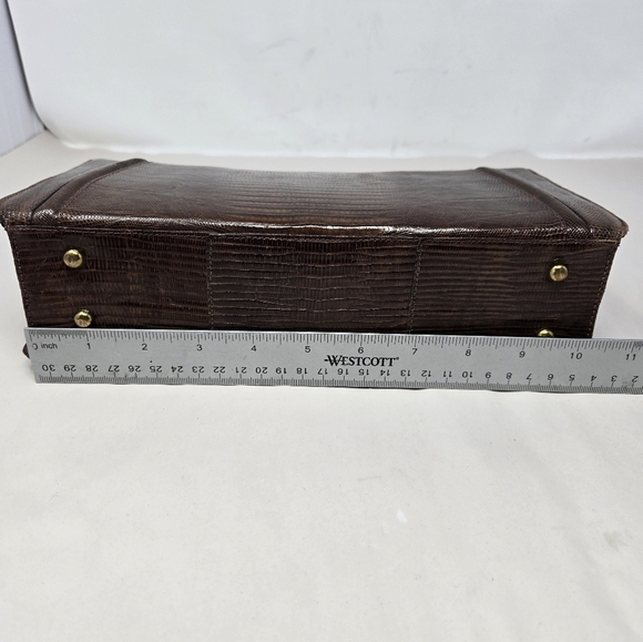 Womens Vintage Purse 1950's Dark Brown Exotic Repile Skin Arm Handbag Gold Tone - Picture 13 of 15